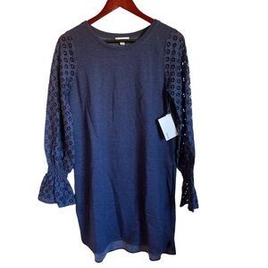 Kensie Navy Blue Blouse with Lace Arms Size Small